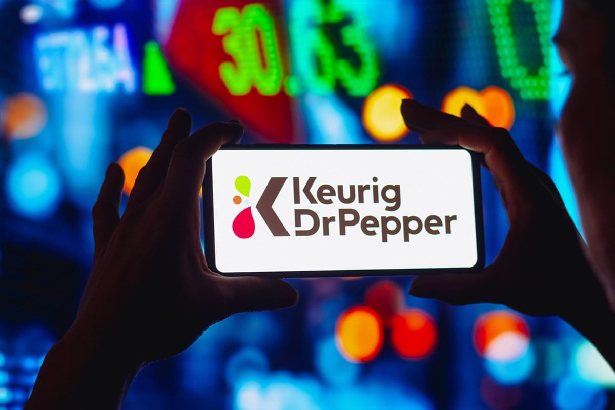Keurig Dr Pepper logo on cellphone
