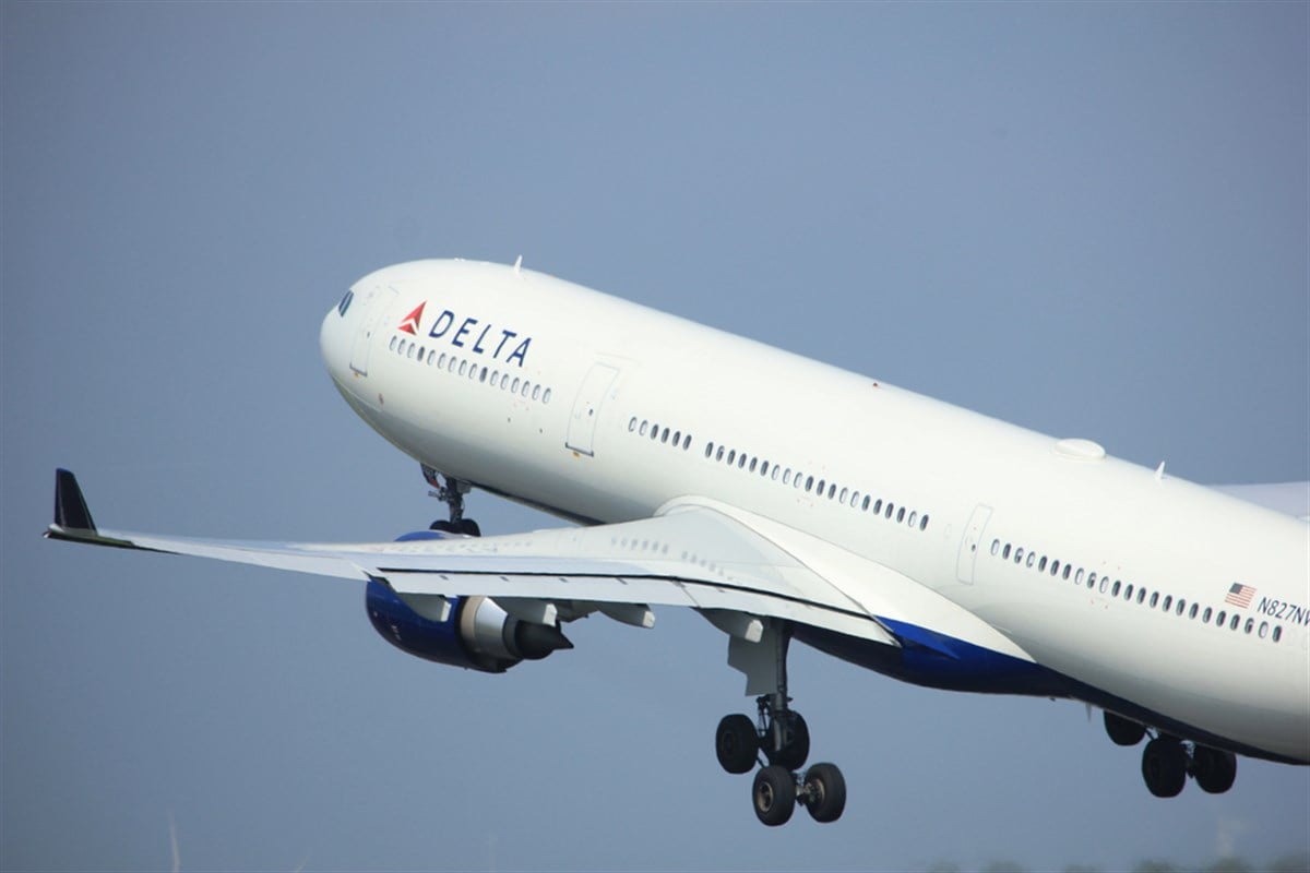Delta Air Lines plane taking off into the sky