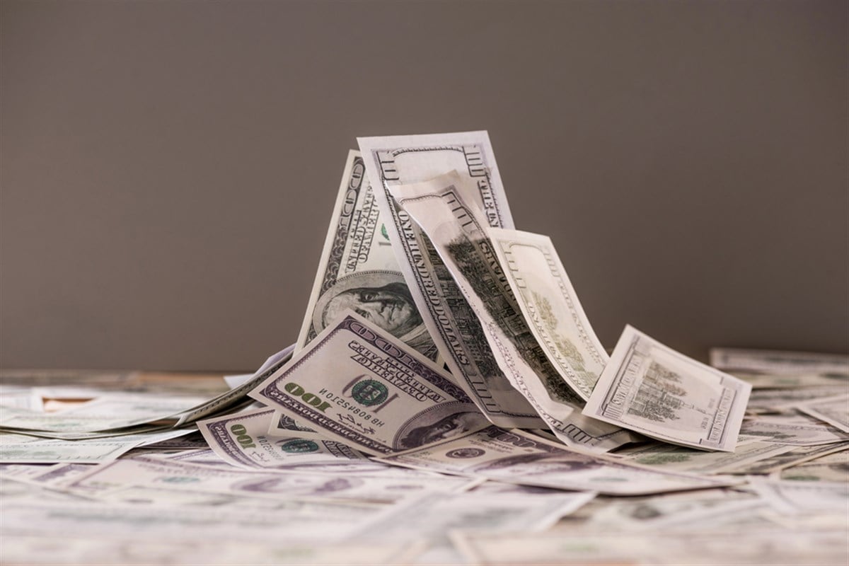 Heap of banknotes of us dollars — Photo