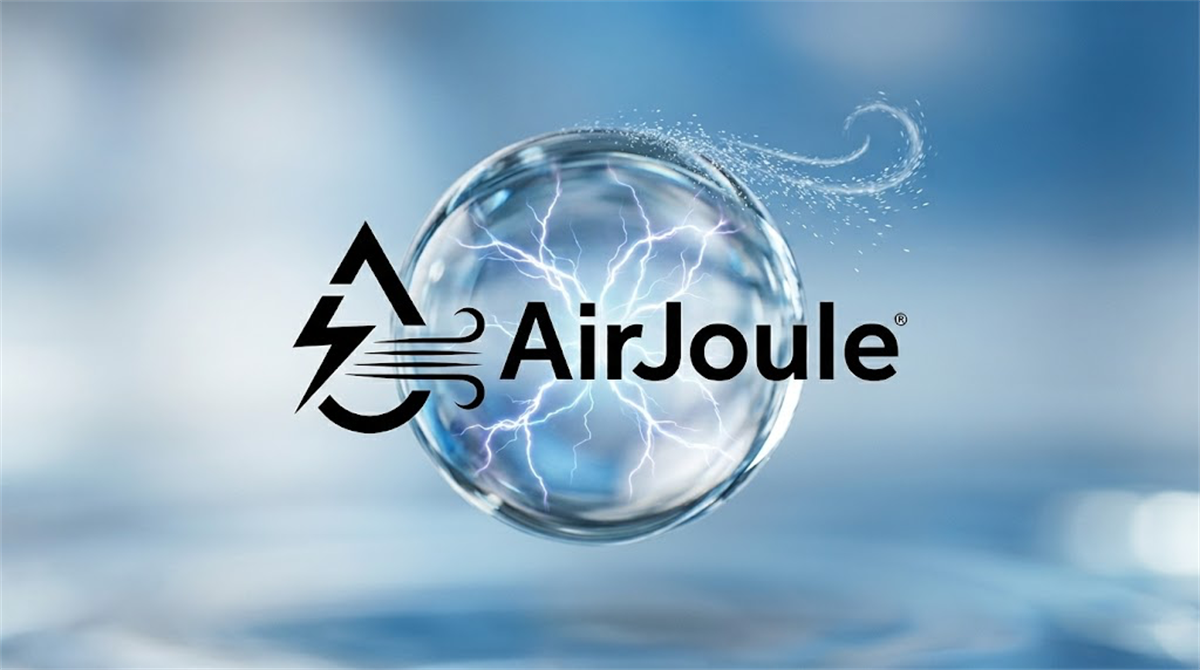 AirJoule company logo overlaid on a stylized orb with lightning and wind imagery.