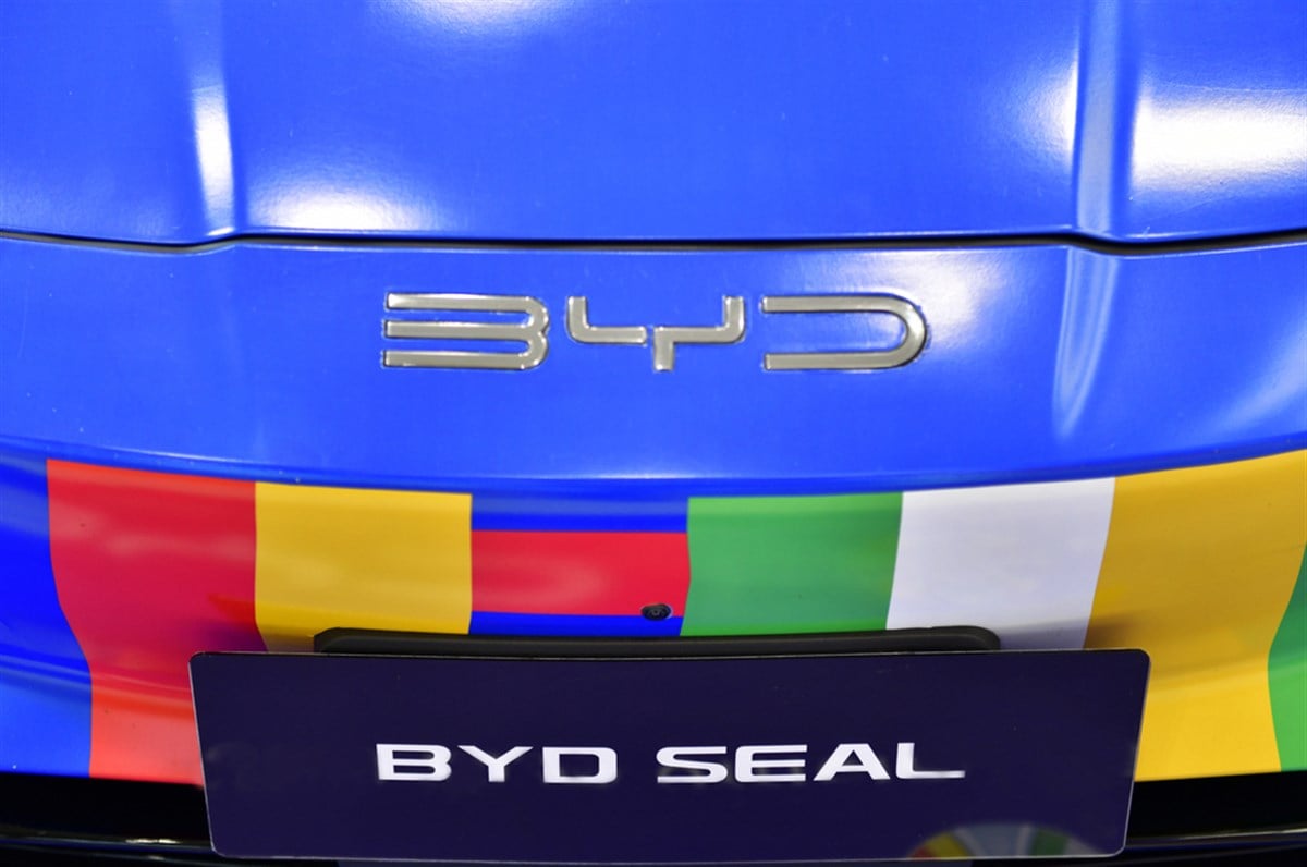 Thailand-March 27,2024: BYD Logo electric car Build Your Dream, at 45 Bangkok International Motor Show