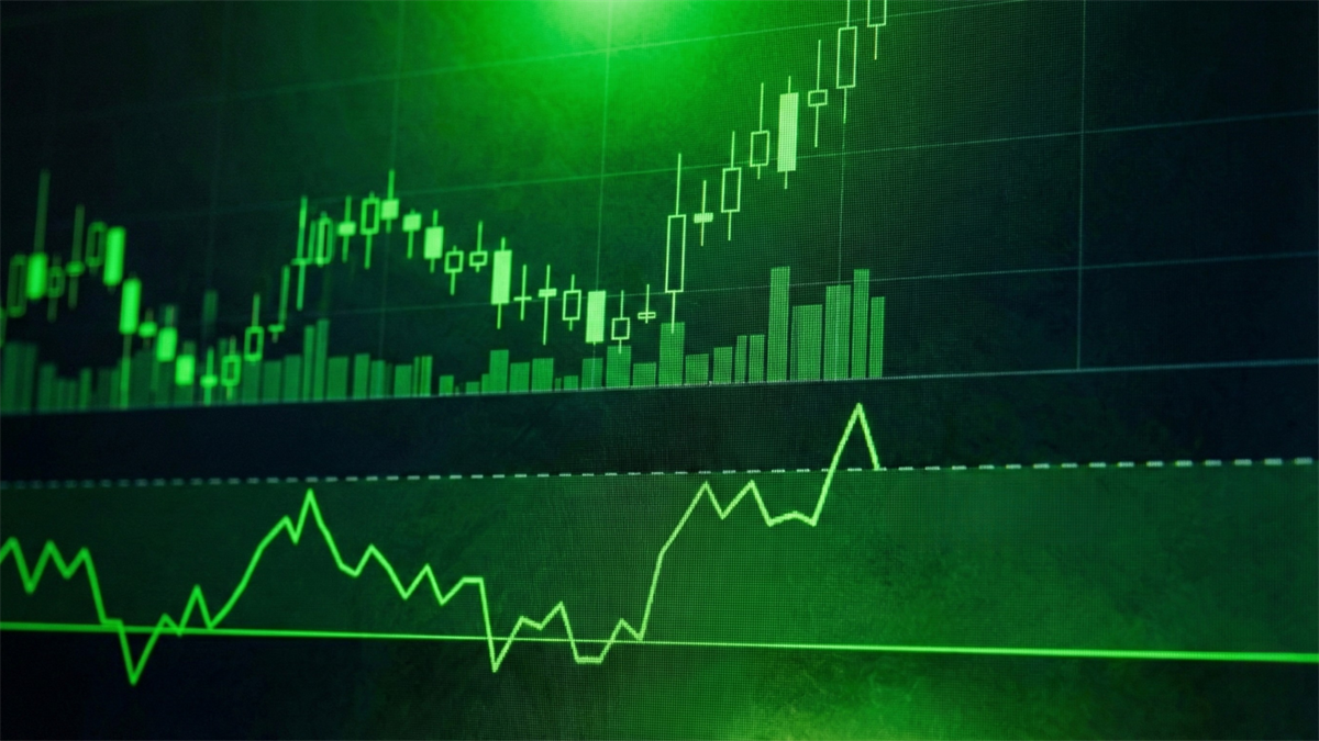 Green candlestick chart surging upward, symbolizing bullish markets and high-risk leveraged ETF trading.