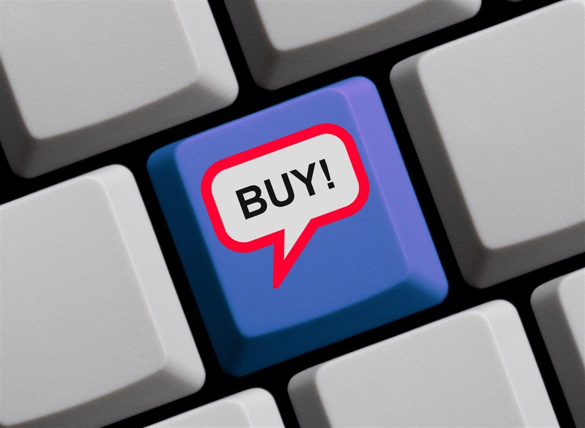 Keyboard with speech bubble: Buy - stock image
