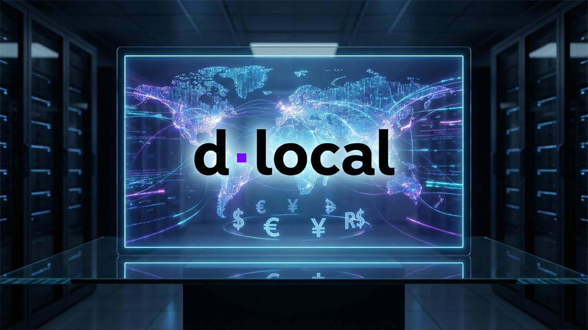 dLocal logo displayed over a glowing digital world map, symbolizing global fintech and cross-border payments.