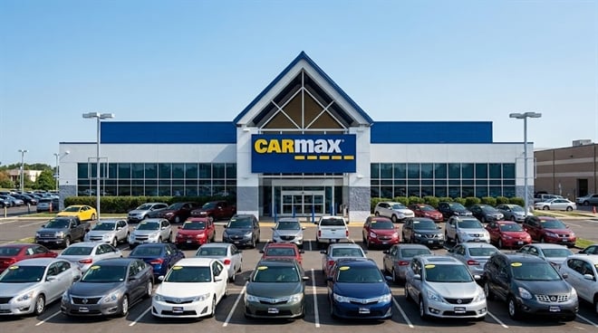 CarMax dealership with a full lot of cars.