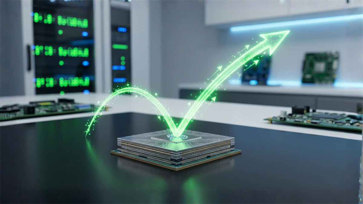 Glowing chip and rising arrow signal Micron Technology’s expected Q2 rebound as institutional buying builds.