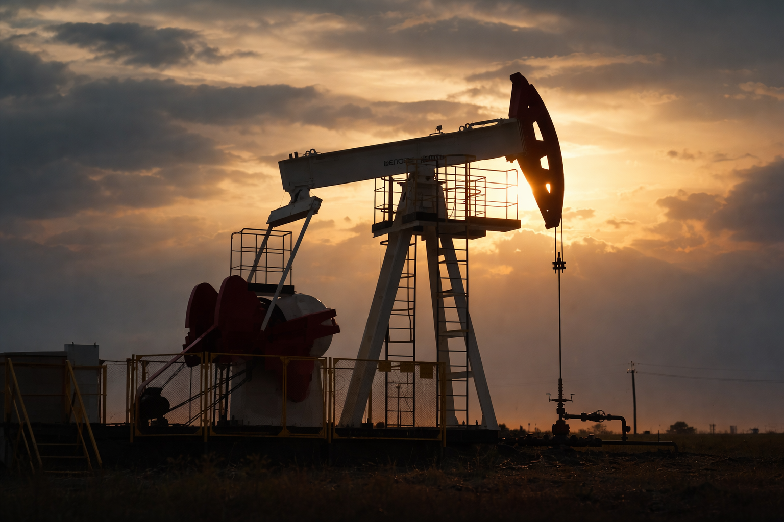 Sunset silhouette of an oil pumpjack