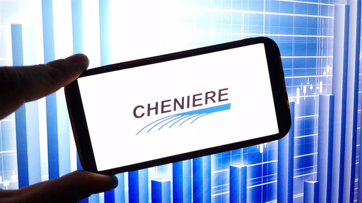 Cheniere Energy  Stock logo on smartphone with stock chart background