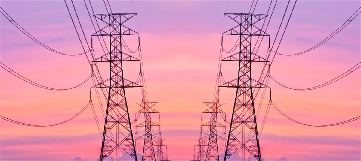 Electric pole, High voltage post and sky in twilight time