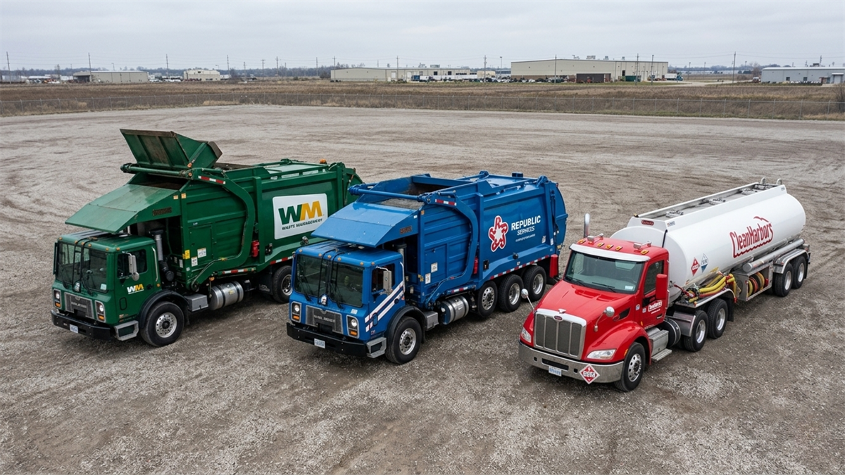 Waste Management, Republic Services and Clean Harbors trucks.