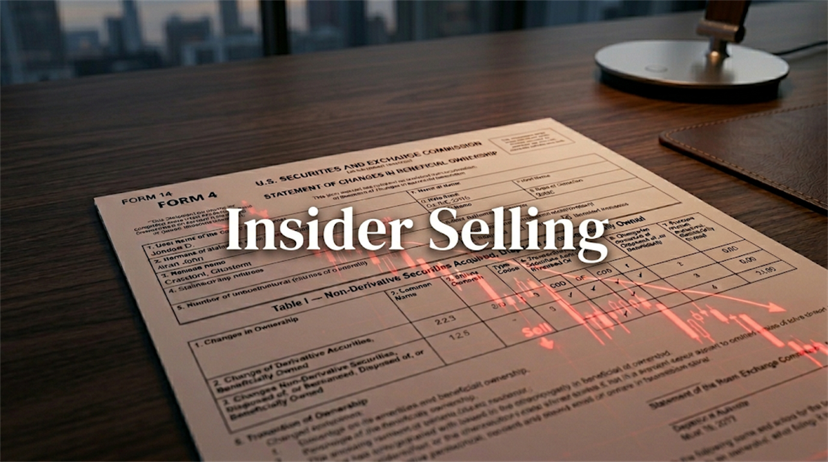 An SEC Form 4 statement on a desk, overlaid with the text "Insider Selling."