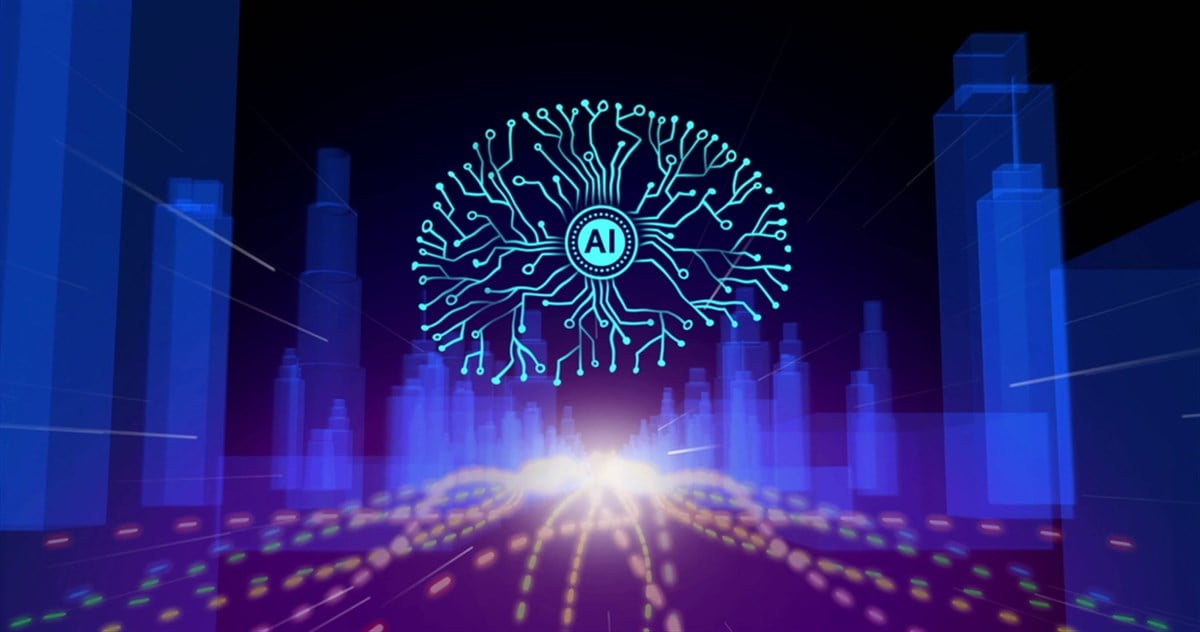 Digital brain and futuristic cityscape representing artificial intelligence concept. Technology, innovation, cyber, advancement — Photo