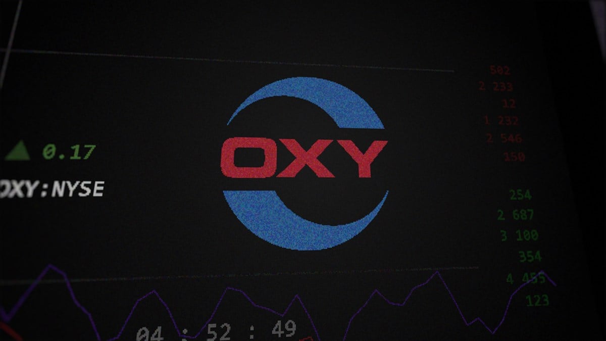 April 09th 2024 , Houston, Texas. Close up on logo of Occidental Petroleum on the screen of an exchange. Occidental Petroleum price stocks, $OXY on a device.