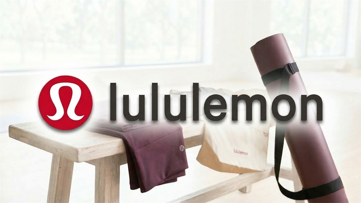 Lululemon apparel and yoga gear display with branding, reflecting retail strength and potential stock rebound.