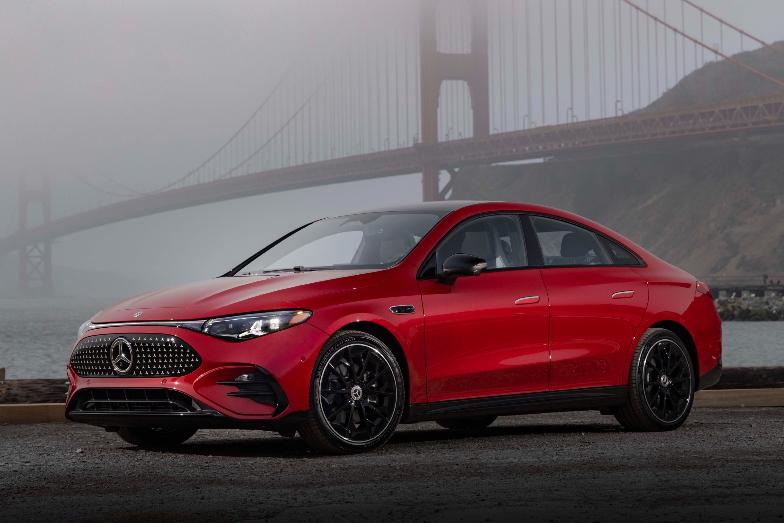 This photo provided by Mercedes-Benz shows the 2027 CLA 250+. The electric version of the new CLA is the least expensive car Edmunds has tested that has more than 400 miles of real-world range. (Courtesy of Mercedes-Benz USA via AP)