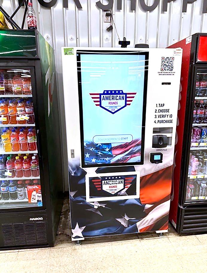 In this undated photo provided by American Rounds is a vending machine that sell ammunition in several locations across the United States. The machines scan a customers’ drivers license and uses facial scanning to verify a purchaser’s identity and that they are at least 21. (American Rounds via AP)