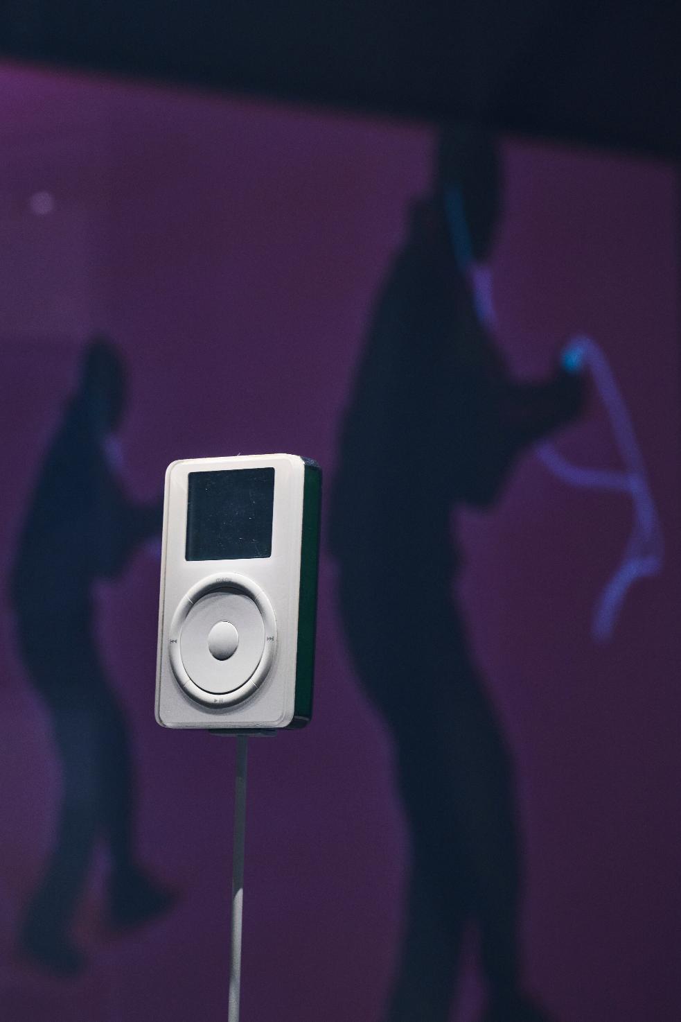 An iPod is displayed at the new Apple Museum which traces 50 years of the iconic brand's innovations, in Utrecht, Netherlands, Wednesday, April 1, 2026. (AP Photo/Peter Dejong)