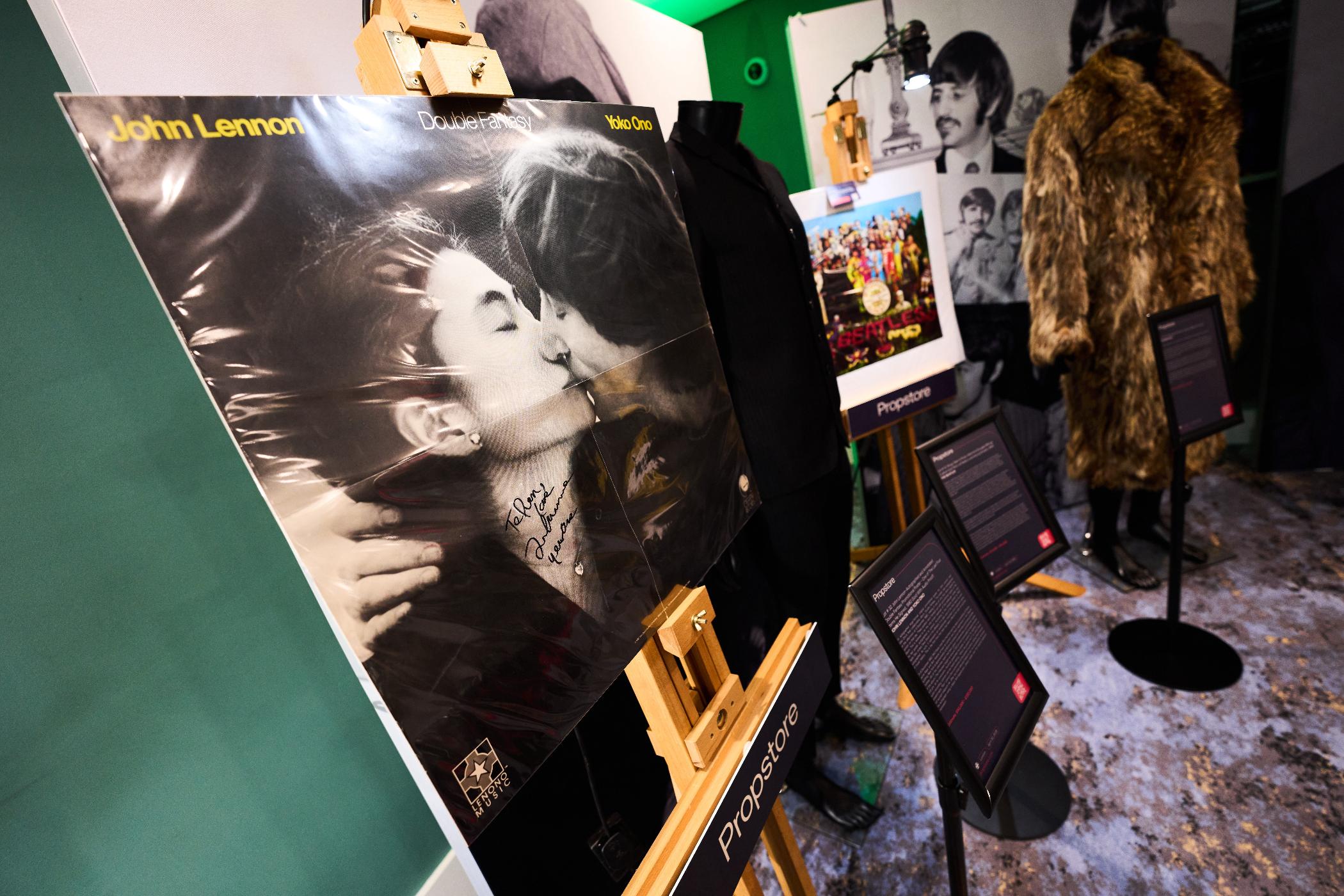 Autographed poster for the album 'Double Fantasy', signed by John Lennon on the morning of the day he died Dec. 8, 1980, on display during 'Music Memorabilia: Strikes A Chord' exhibition in London, England, Wednesday, April 22, 2026. (Photo by Scott A Garfitt/Invision/AP)