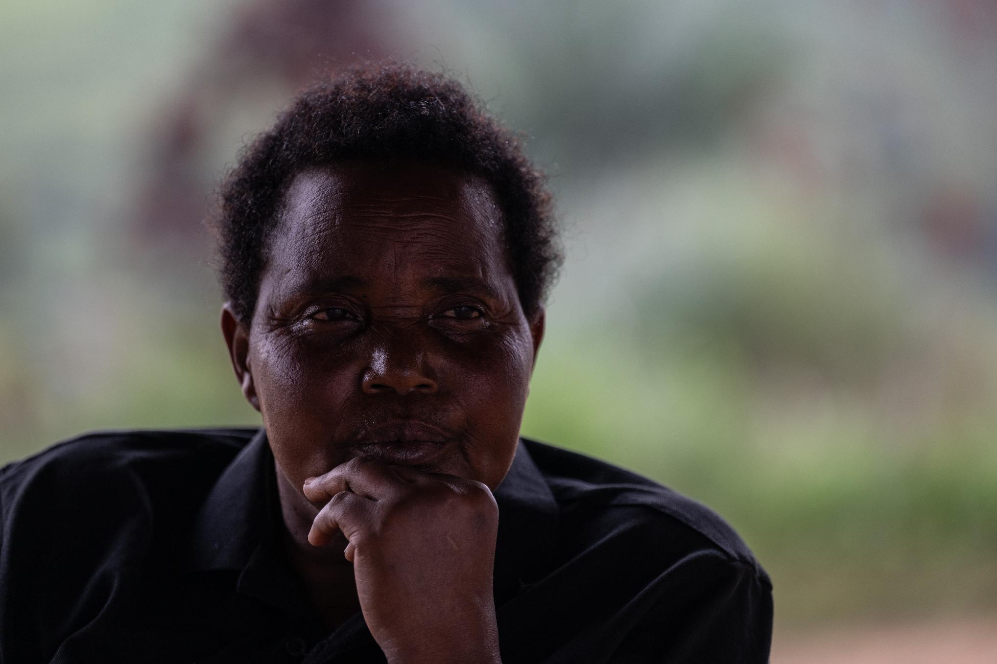 Asero Jeanne, a mother of five who lost two of her children to Ebola, was discharged from the hospital after testing negative in Mongbwalu, Congo, Friday, June 5, 2026. (AP Photo/Moses Sawasawa)