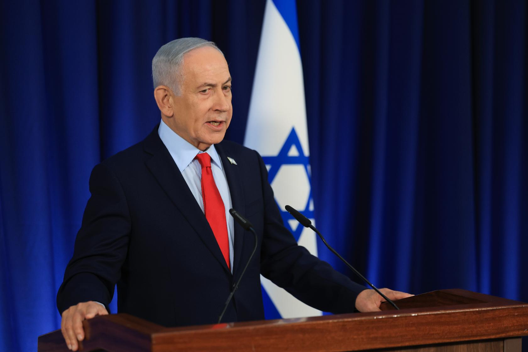Israeli Prime Minister Benjamin Netanyahu speaks during a press conference in Jerusalem, Thursday, March 19, 2026. (Ronen Zvulun, Pool Photo via AP)