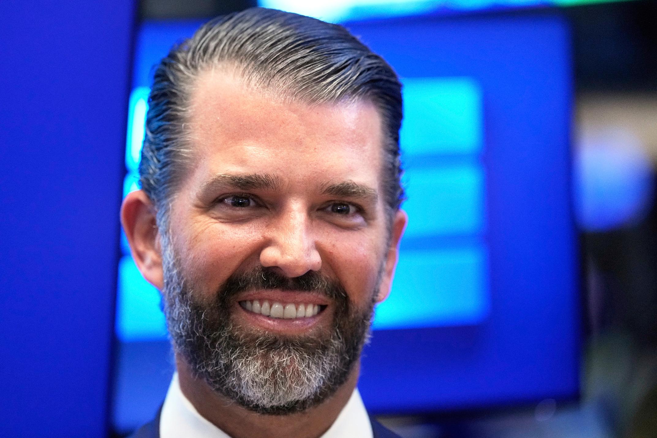 FILE - Donald Trump, Jr. smiles on the floor at the New York Stock Exchange in New York, July 16, 2025. (AP Photo/Seth Wenig, File)