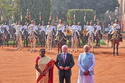 From left, Indian President Droupadi Murmu, left, with her Brazilian President Luiz Inacio Lula da Silva, center, and Indian Prime Minister Narendra Modi, pose for a photograph during the ceremonial reception of Lula da Silva, at the Presidential Palace in New Delhi, India, Saturday, Feb. 21, 2026. (AP Photo/Manish Swarup)