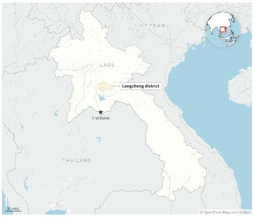 Map showing the location Longcheng district in Laos. (AP Digital Embed)