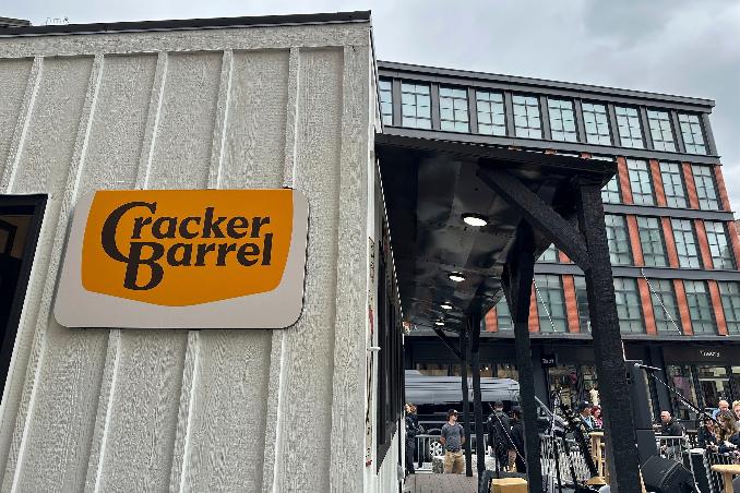 The new Cracker Barrel logo is displayed on Thursday, Aug. 21, 2025, in New York. (AP Photo/Wyatte Grantham-Philips)