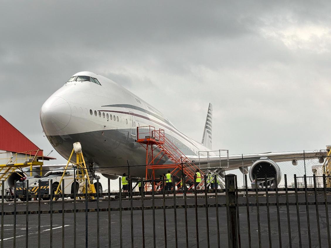 FILE - A Boeing 747 with the color scheme of planes used by the Qatari royal family is seen Friday, May 2, 2025 at San Antonio International Airport in San Antonio, Texas. (Brandon Lingle/The San Antonio Express-News via AP, File)