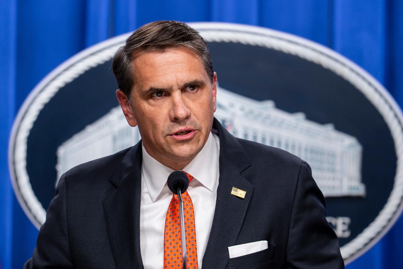 FILE - Acting Attorney General Todd Blanche holds a news conference at the Justice Department in Washington, April 7, 2026. (AP Photo/J. Scott Applewhite, File)