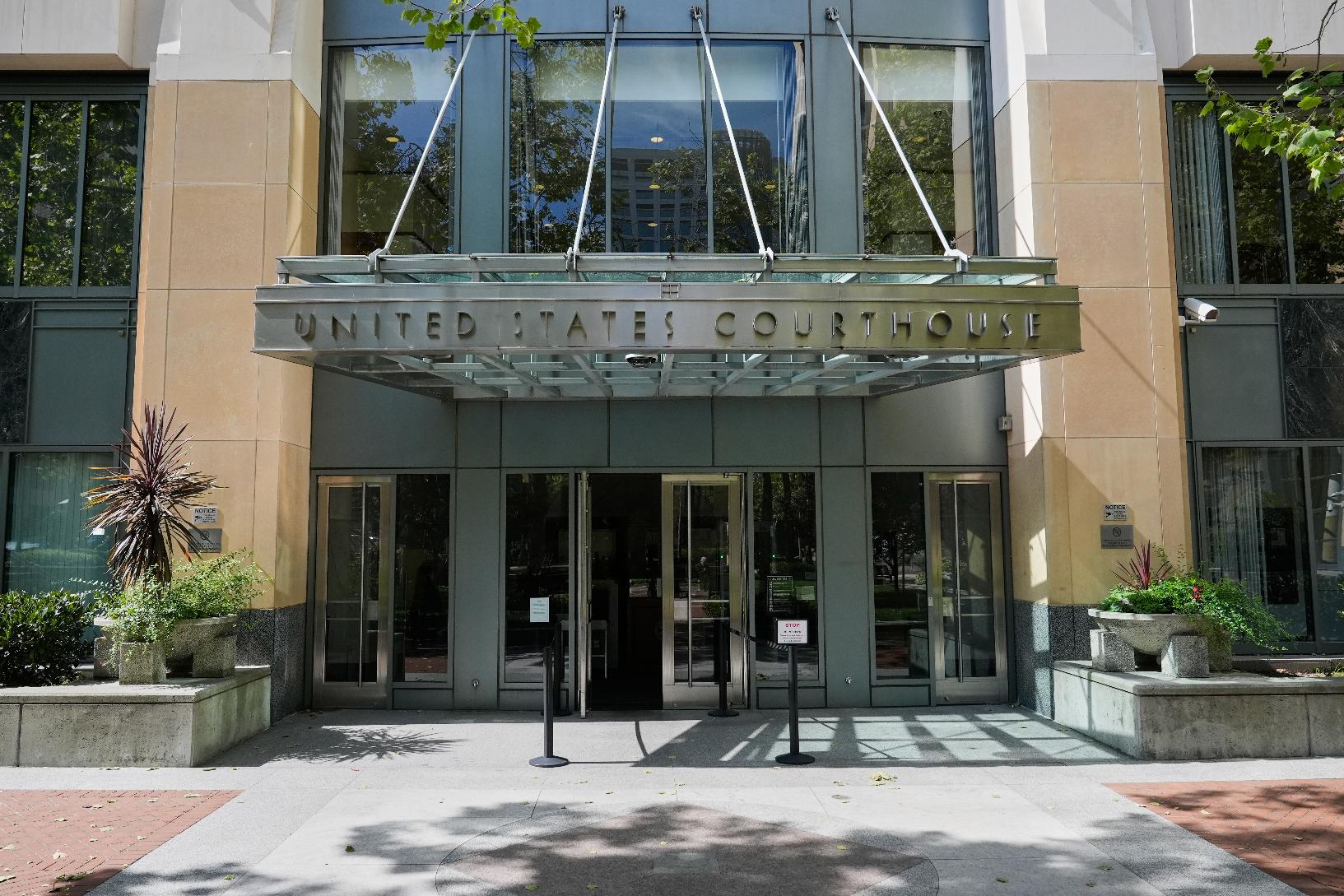 The U.S. District Court in Oakland, Calif., is photographed Monday, April 27, 2026. (AP Photo/Godofredo A. Vásquez)