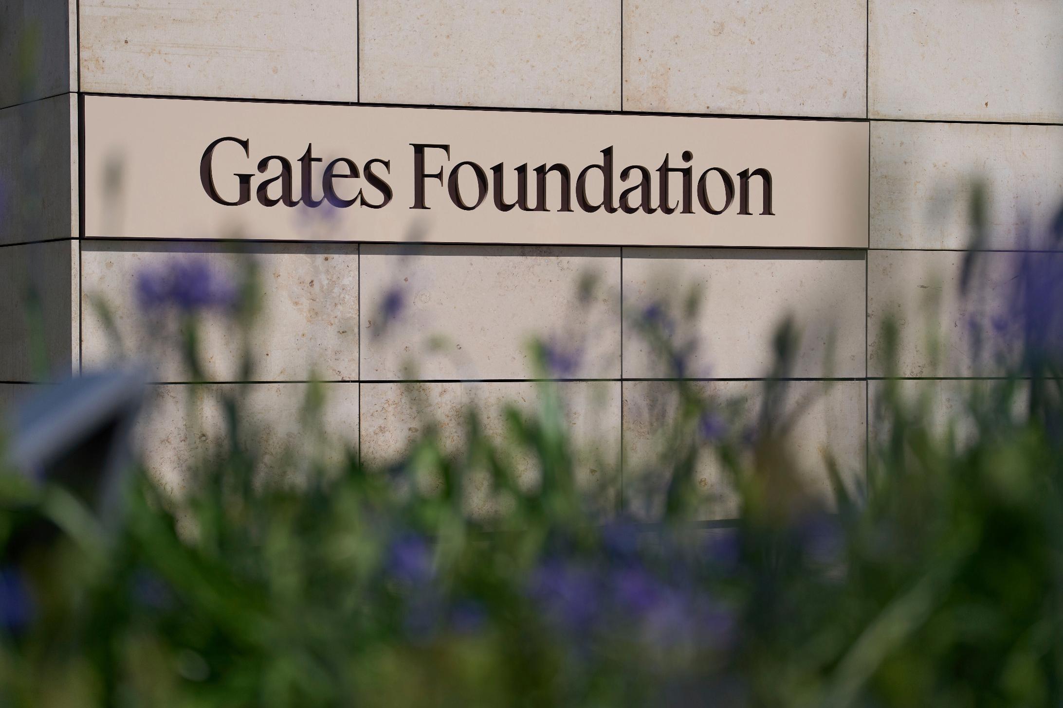 FILE - The Gates Foundation campus sign is seen April 30, 2025, in Seattle. (AP Photo/Lindsey Wasson, File)