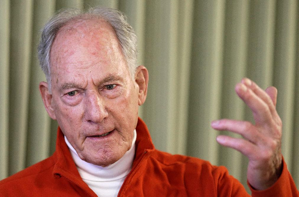 FILE - Jim Whittaker is interviewed for the 50th Anniversary Celebration of the First American Ascent of Mount Everest in Berkeley, Calif., Feb. 22, 2013. (AP Photo/Jeff Chiu, File)