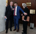 Defendant ex-FirstEnergy Senior Vice President Michael Dowling, left, and attorney Steve Grimes leave court after a hearing in Summit County Common Pleas Judge Susan Baker Ross' courtroom, in Akron, Ohio, Monday, March 30, 2026. (Mike Cardew/Akron Beacon Journal via AP, Pool)