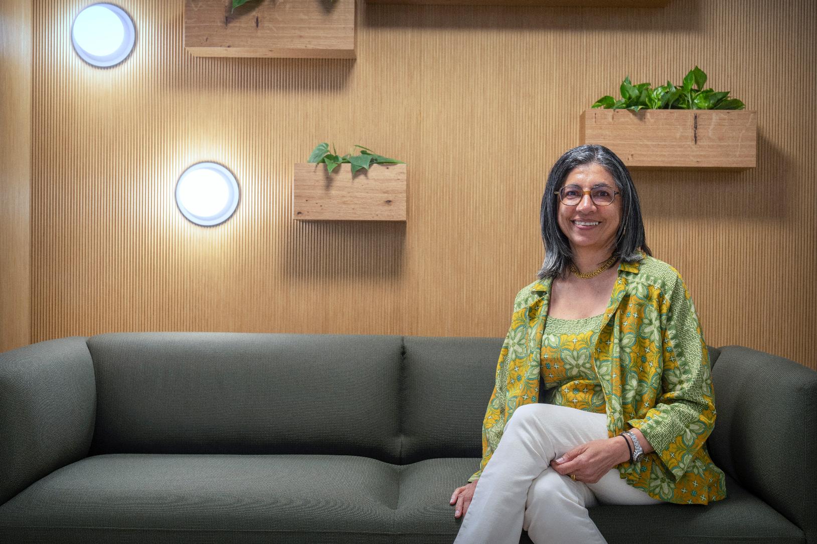 Binaifer Nowrojee, the president of the Open Society Foundations, poses for a portrait in her organization's offices, Monday, July 15, 2024, in Washington. OSF made its first new commitment after a years-long internal reorganization, pledging $400 million over eight years to support green economic development. (AP Photo/Mark Schiefelbein)