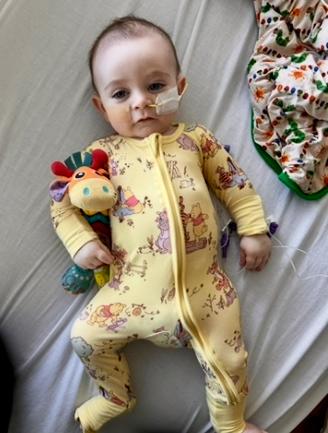 This March 2025 photo provided by Amy Mazziotti shows Hank Mazziotti, 8 months, being treated for infant botulism in Los Angeles. (Amy Mazziotti via AP)