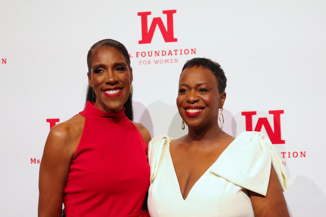 Teresa Younger, left, and Tracy Sturdivant pose for photos together on the red carpet before the Ms. Foundation's Women of Vision Awards Gala, Tuesday, April 28, 2026, in New York. (AP Photo/Heather Khalifa)