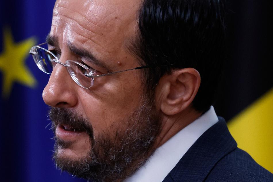 Cypriot President Nikos Christodoulides speaks with the media as he arrives for an EU summit at the European Council building in Brussels, Thursday, June 26, 2025. (AP Photo/Omar Havana)