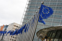 European Union flags flap in the wind outside EU headquarters in Brussels, Tuesday, May 12, 2026. (AP Photo/Virginia Mayo)