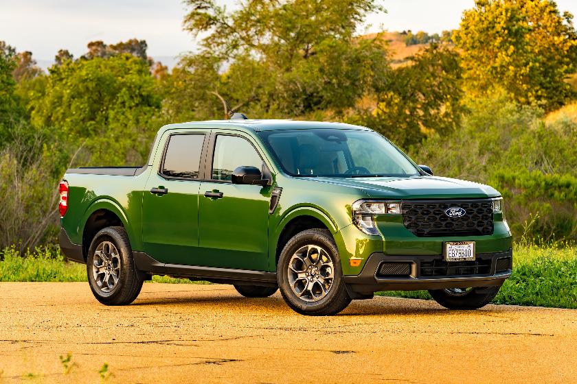 This photo provided by Edmunds shows a Ford Maverick pickup. The Maverick's available hybrid powertrain gets up to an EPA-estimated 38 mpg for 2026. (Courtesy of Edmunds via AP)