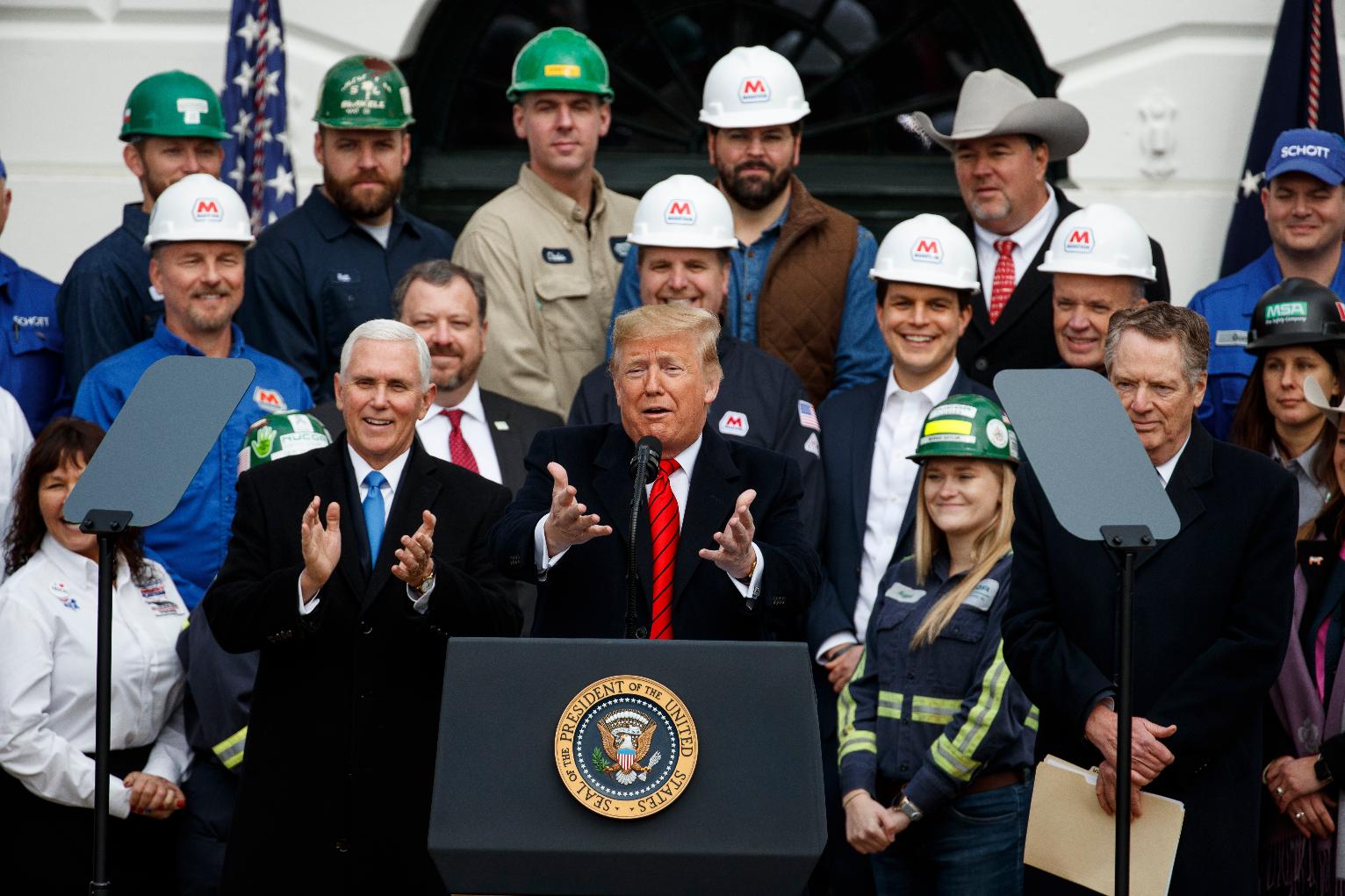 FILE - President Donald Trump speaks during an event at the White House to sign a new North American trade agreement with Canada and Mexico, Jan. 29, 2020, in Washington. (AP Photo/Alex Brandon, File)