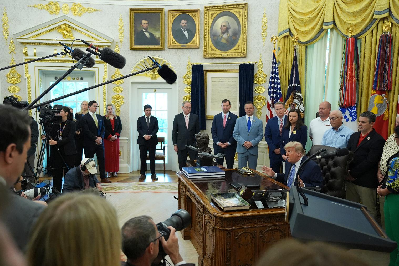 President Donald Trump speaks during an event about loosening a federal refrigerant rule, in the Oval Office at the White House, Thursday, May 21, 2026, in Washington. (AP Photo/Jacquelyn Martin)