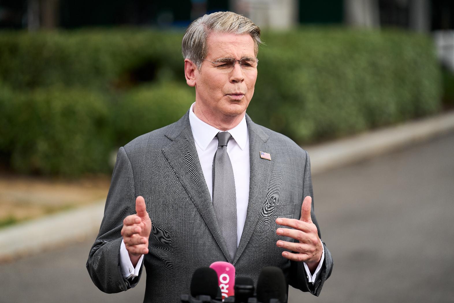Treasury Secretary Scott Bessent speaks to members of the media outside the White House in Washington, Thursday, Aug. 20, 2026. (AP Photo/Jacquelyn Martin)
