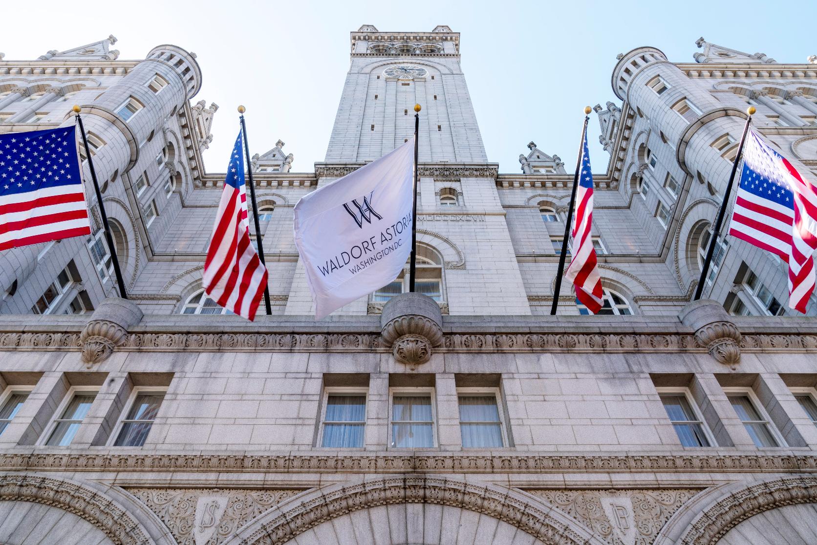 FILE - The Waldorf Astoria, formerly the Trump International Hotel, in the Old Post Office building, Aug. 18, 2022, in Washington. (AP Photo/Andrew Harnik, File)