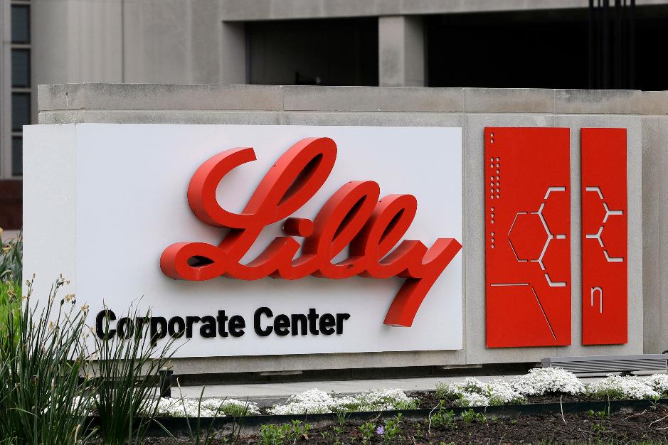 FILE - A sign for Eli Lilly & Co. appears outside their corporate headquarters in Indianapolis on April 26, 2017. (AP Photo/Darron Cummings, File)