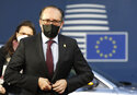 Austria's Chancellor Alexander Schallenberg arrives for an EU summit in Brussels, Friday, Oct. 22, 2021. European Union leaders conclude a two-day summit on Friday in which they discuss issues such as climate change, the energy crisis, COVID-19 developments and migration. (Olivier Hoslet, Pool Photo via AP)