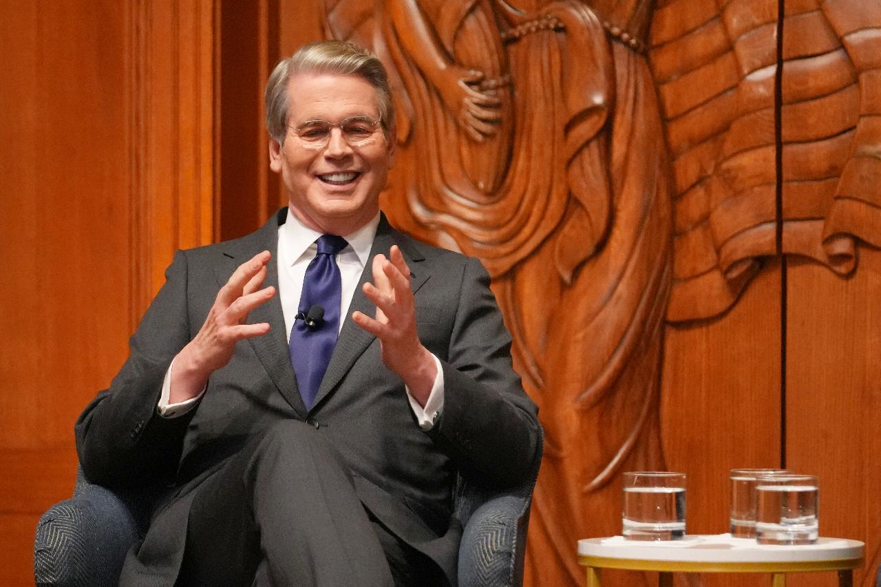 U.S. Secretary of the Treasury Scott Bessent speaks during a visit to the Dallas Economic Club Friday, Feb. 20, 2026, in Dallas. (AP Photo/Julio Cortez)