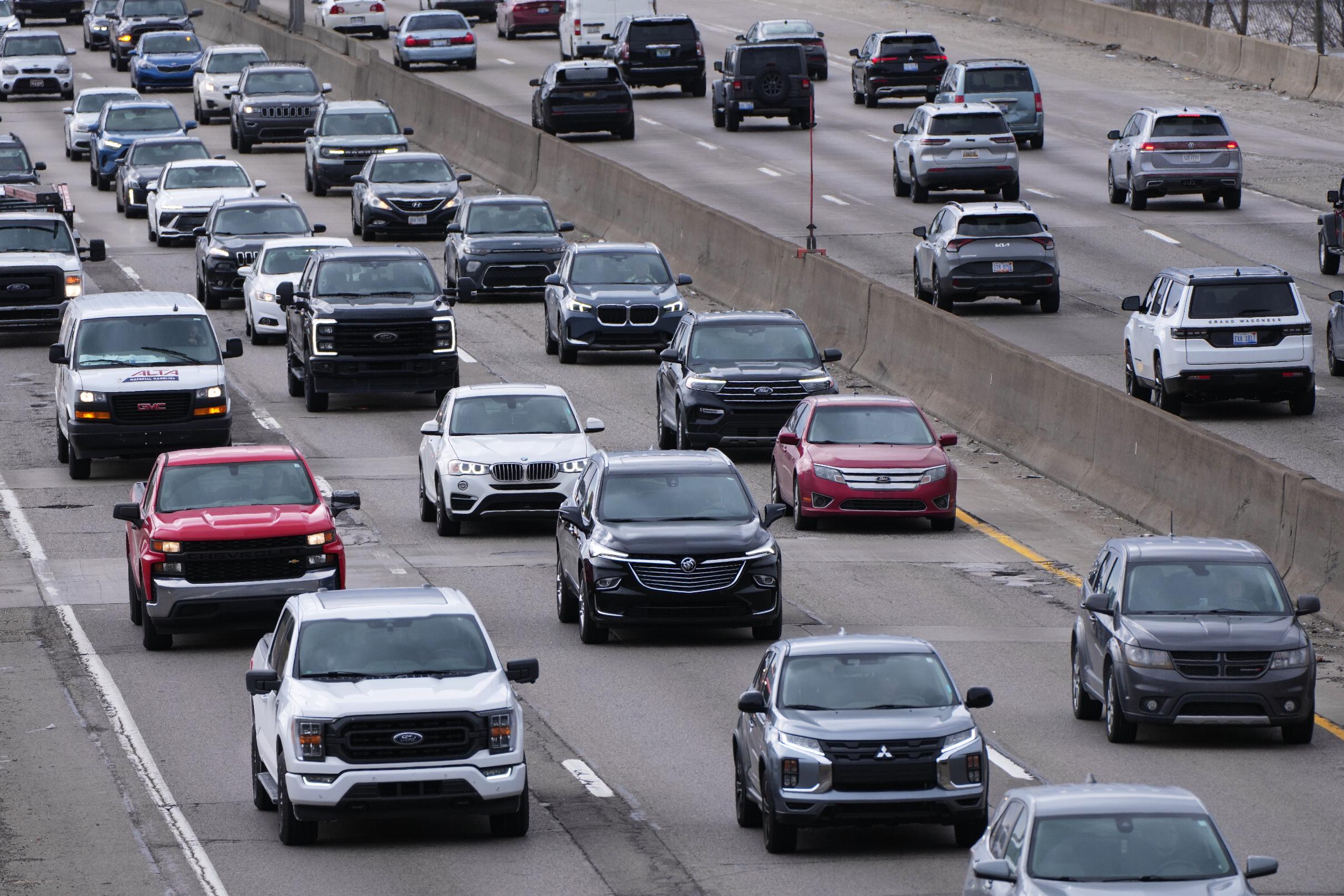 FILE - Traffic moves on Interstate 94 in Detroit, March 17, 2026. (AP Photo/Paul Sancya, File)