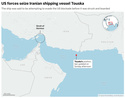 A map showing the latest known position of the Iranian vessel Touska. (AP Digital Embed)