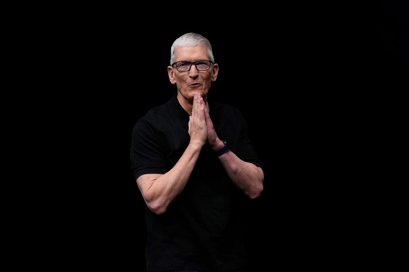 FILE - Apple CEO Tim Cook speaks on stage during an announcement of new products at Apple Park in Cupertino, Calif., Tuesday, Sept. 9, 2025. (AP Photo/Godofredo A. Vásquez, File)